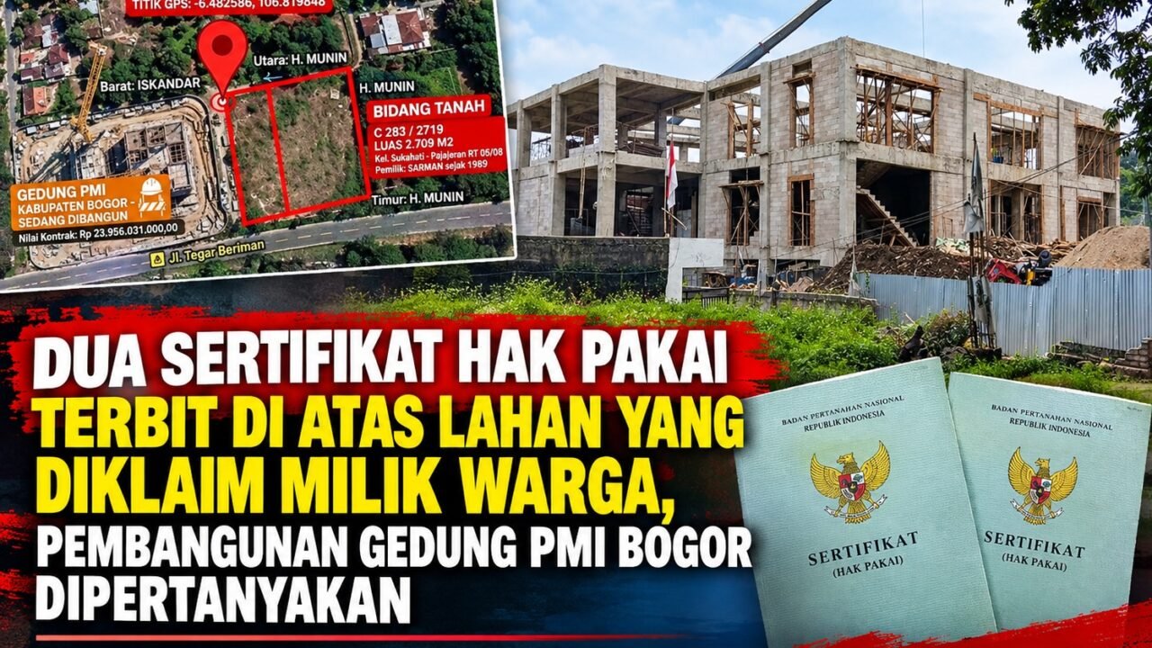 DUA SERTIFIKAT HAK PAKAI TERBIT DI ATAS LAHAN YANG DIKLAIM MILIK WARGA, PEMBANGUNAN GEDUNG PMI BOGOR DIPERTANYAKAN